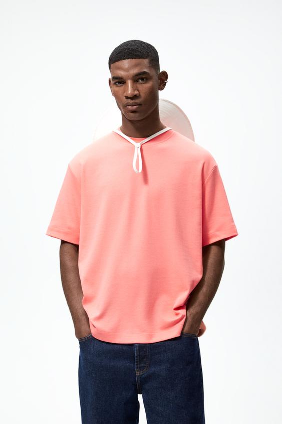 RIB NECK T-SHIRT - Neon pink | ZARA 
