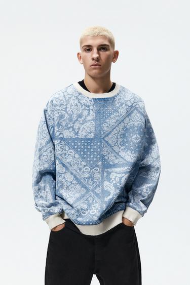 Paisley Print Sweatshirt Mid Blue Zara Thailand Paisley Print Sweatshirt Mid Blue Zara Thailand