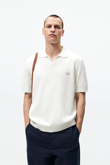 Image 0 of EMBROIDERED KNIT POLO SHIRT from Zara