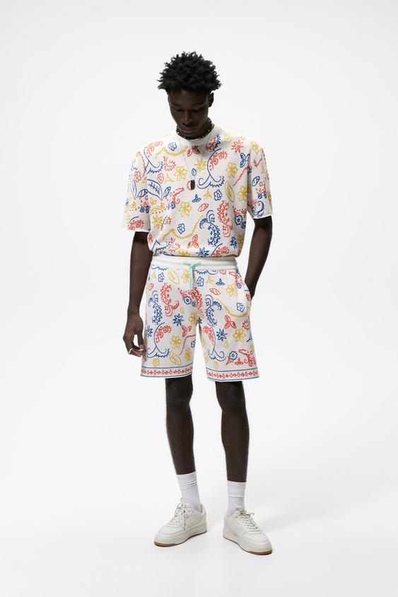 ABSTRACT JACQUARD KNIT SHORTS - Oyster 