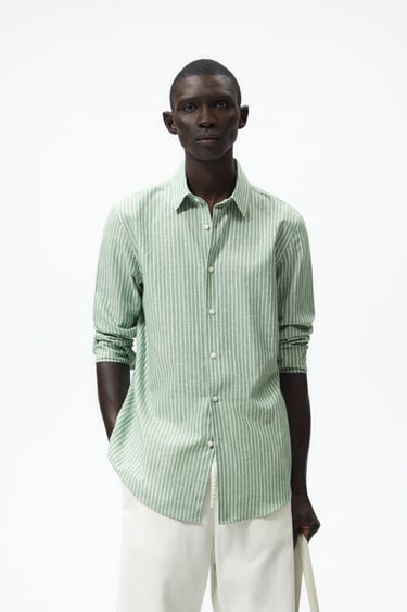 Image 0 of STRIPED COTTON - LINEN SHIRT from Zara