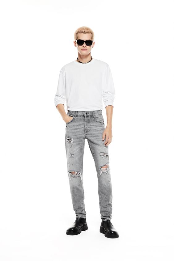 ダメージ スキニーデニムパンツ グレー Zara Japan 日本 ダメージ スキニーデニムパンツ グレー Zara Japan 日本