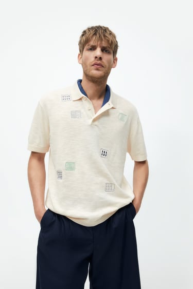 Image 0 of EMBROIDERED KNIT POLO SHIRT from Zara