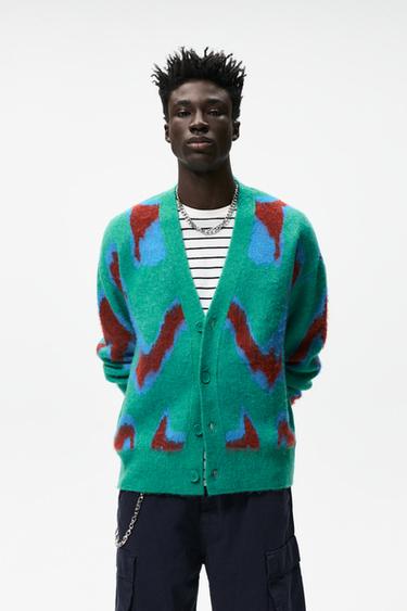 アブストラクトデザイン入りジャカードカーディガン ウォーターグリーン Zara Japan 日本 アブストラクトデザイン入りジャカードカーディガン ウォーターグリーン Zara Japan 日本