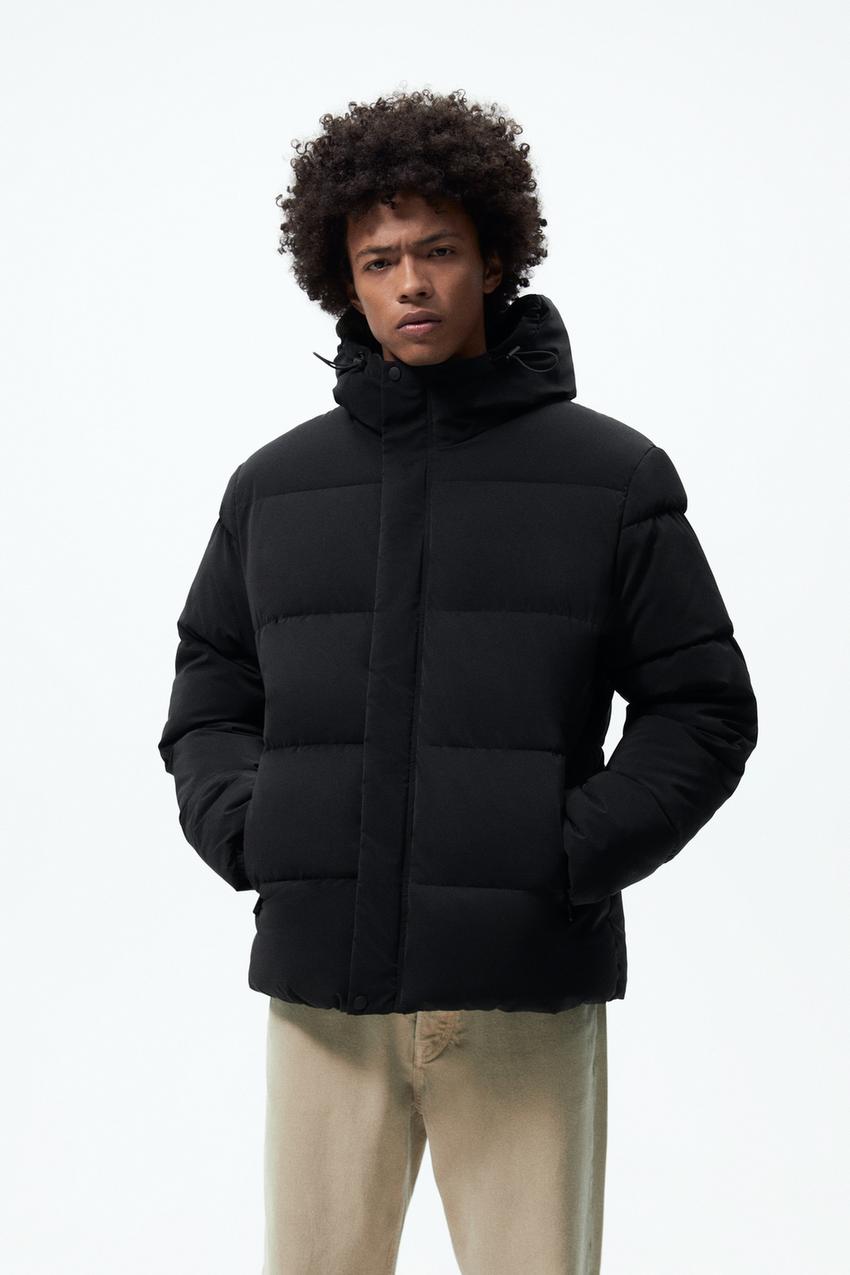 Zara black puffer jacket with hood Clearance