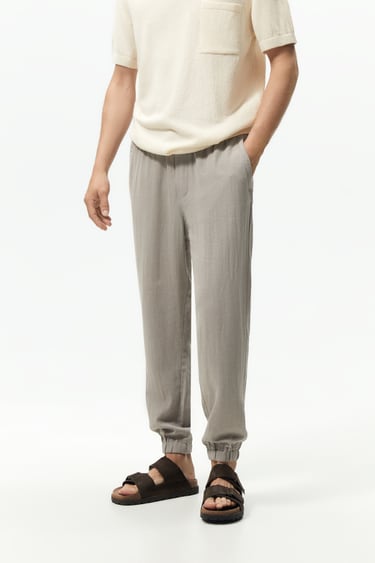 LINEN AND VISCOSE TEXTURED TROUSERS