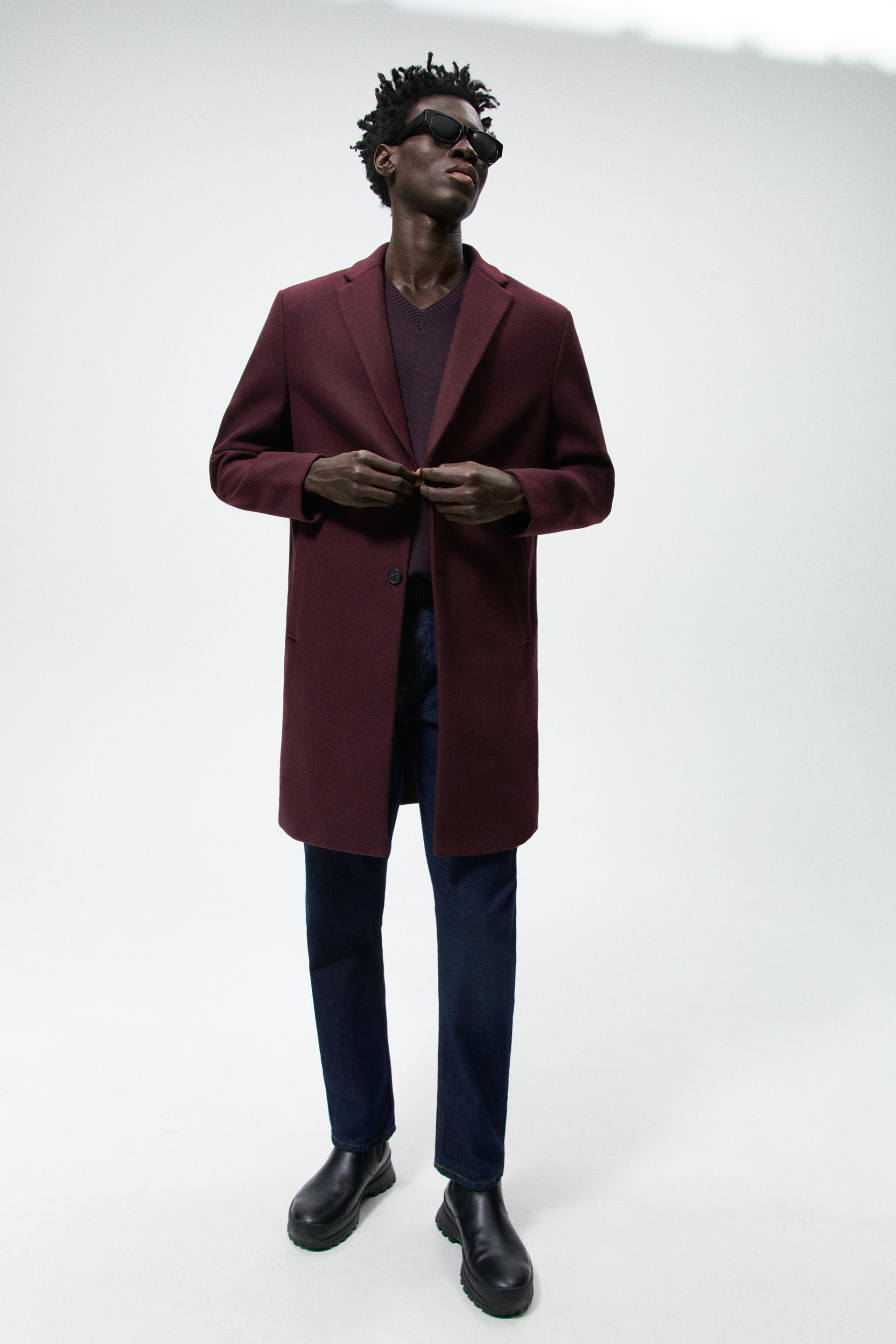 Zara wool blend coat maroon Clearance