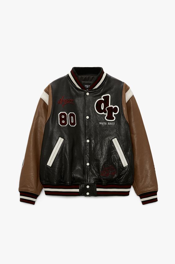 zara.com | Leather bomber jacket with patches
