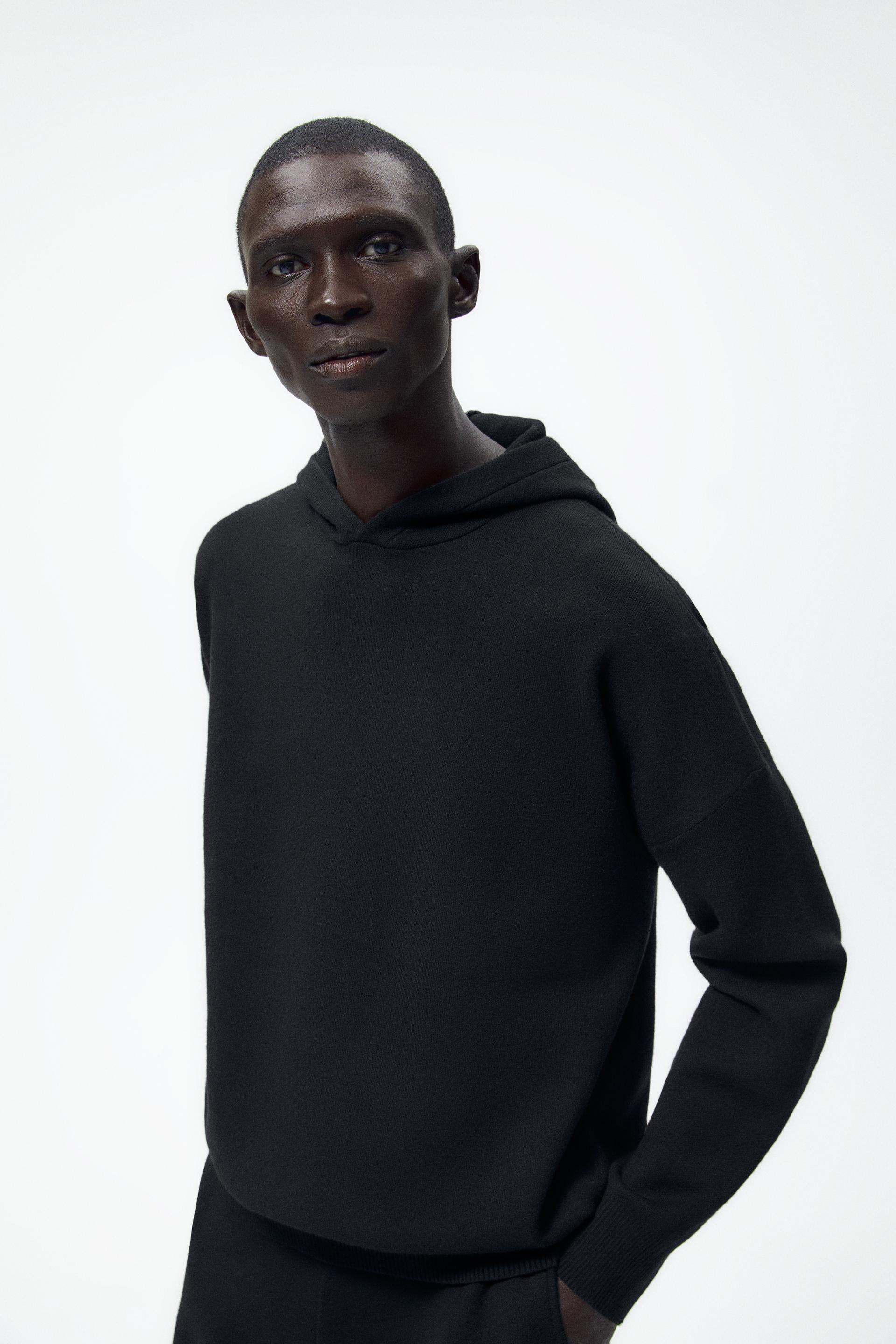 Zara hooded knit sweatshirt clearance