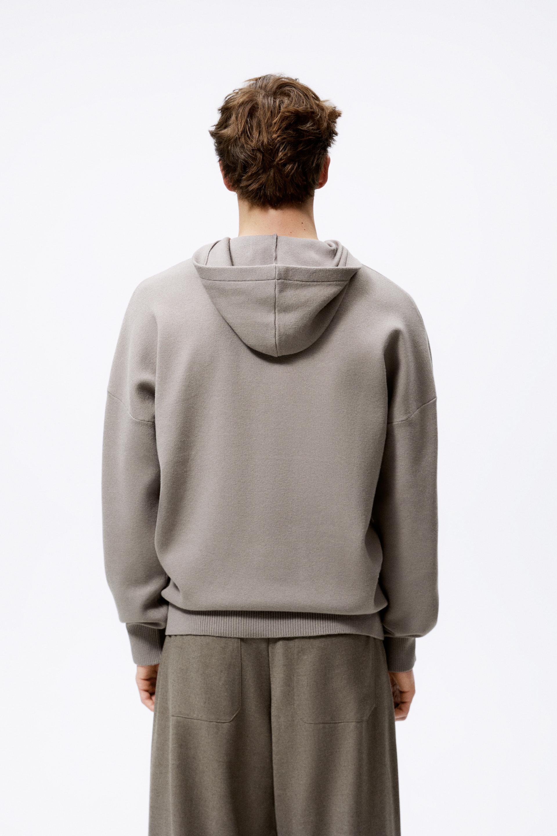 Zara - Hooded Knit Sweatshirt - Taupe Gray - Men