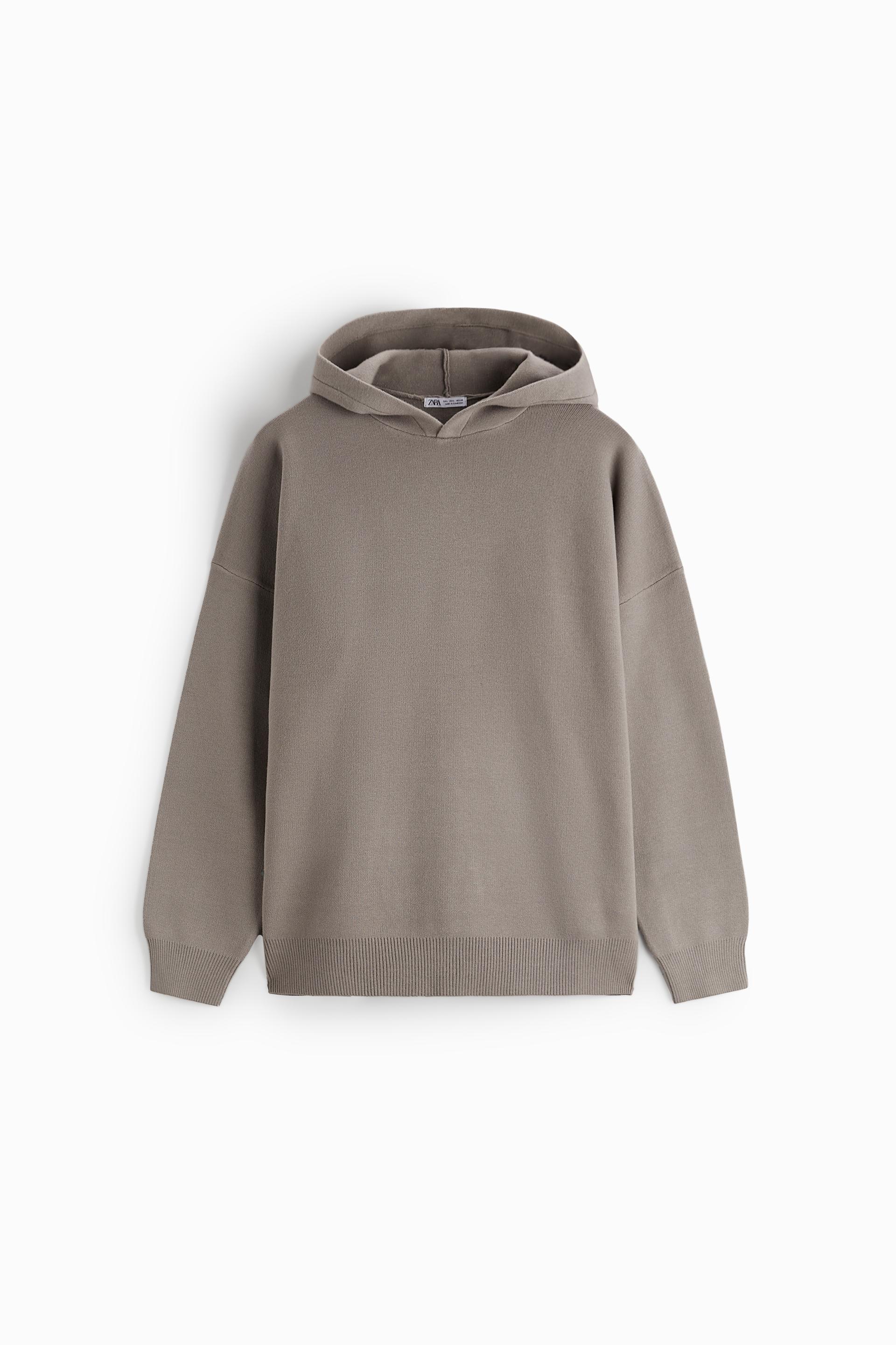 Zara - Hooded Knit Sweatshirt - Taupe Gray - Men