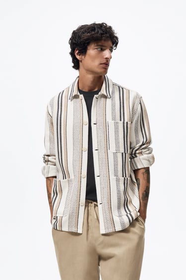 Image 0 of STRIPED TEXTURED OVERSHIRT from Zara