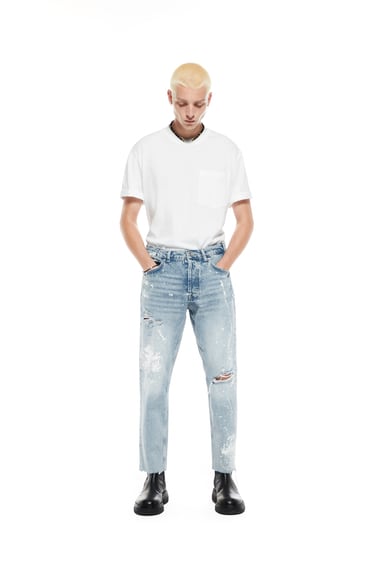 תמונה 0 של ג'ינס Slim fit עם קרעים מZARA