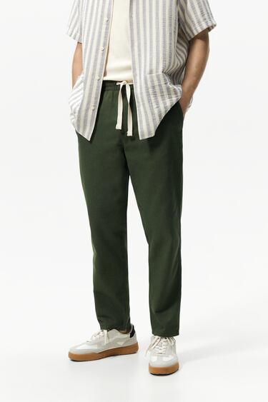 Image 0 of COTTON LINEN BLEND JOGGER-WAIST PANTS from Zara