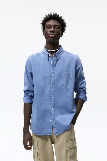 Image 0 of SOLID COLOR DENIM SHIRT from Zara