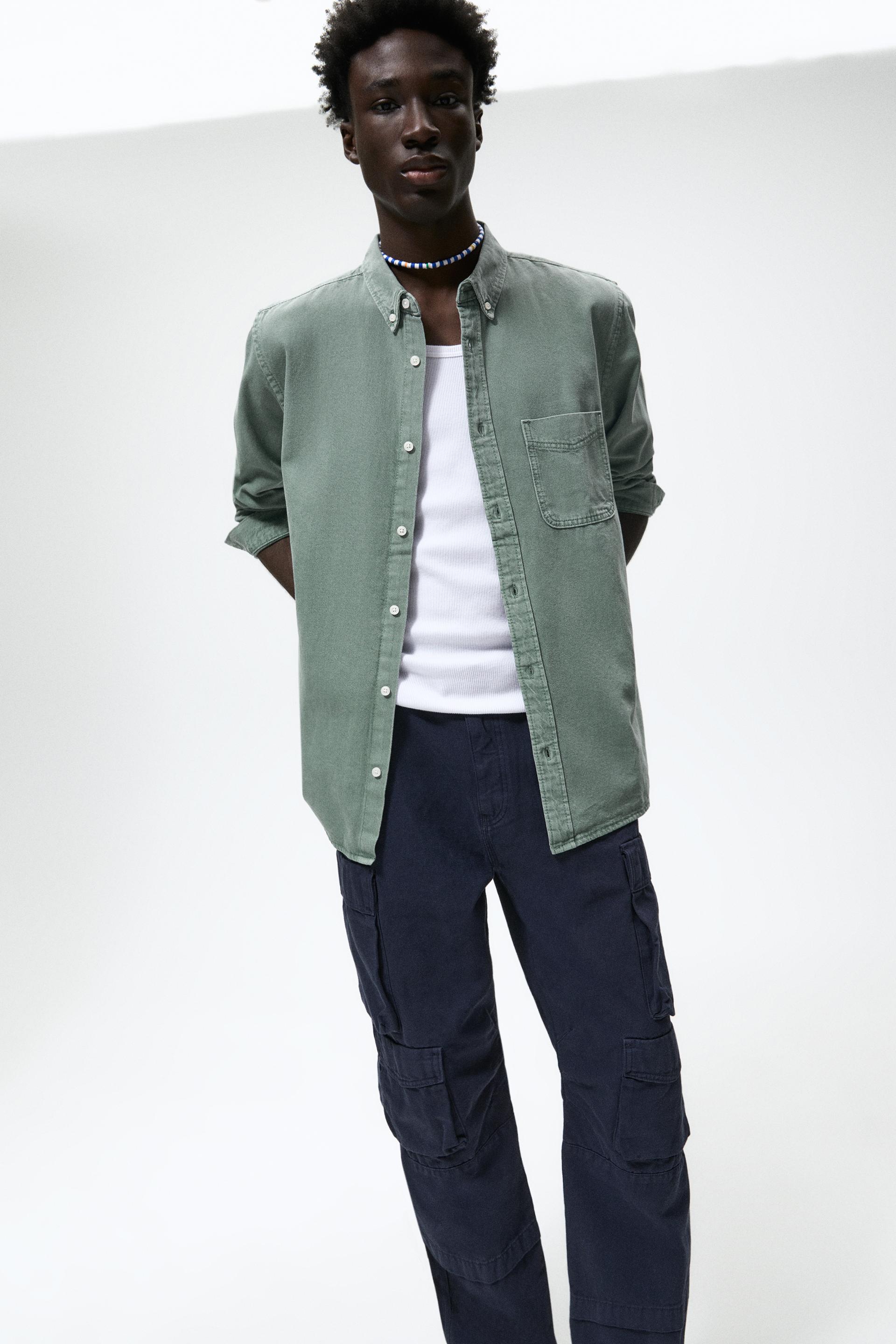 Green denim shirt zara Clearance