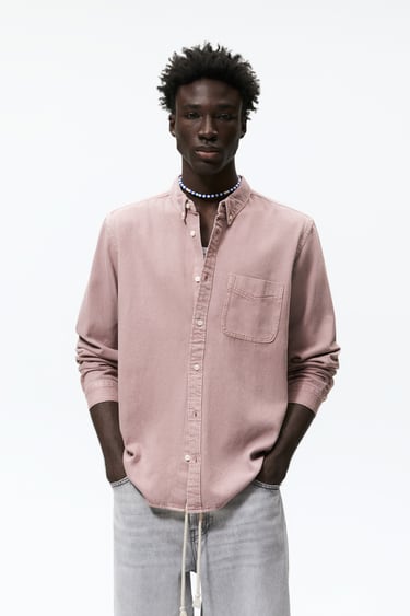Image 0 of SOLID COLOR DENIM SHIRT from Zara
