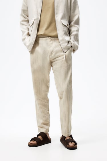Image 0 of LINEN - COTTON STRIPED TROUSERS from Zara