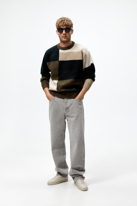 カラーブロックセーター カーキ Zara Japan 日本 カラーブロックセーター カーキ Zara Japan 日本