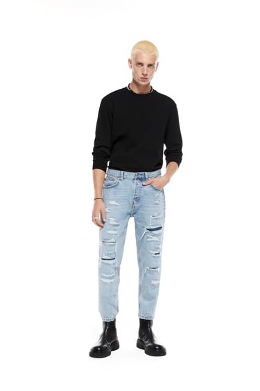 Image 0 of RIPPED SLIM FIT JEANS from Zara