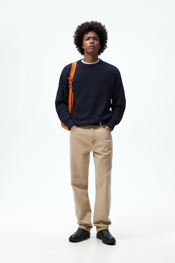 Zara - Textured Sweater - L -Navy Blue - Male