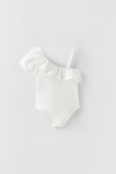 Image 0 of EMBROIDERED RUFFLED ASYMMETRIC BODYSUIT from Zara