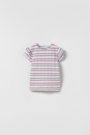 RIBBED TEXTURED STRIPED TOP WITH RUFFLES