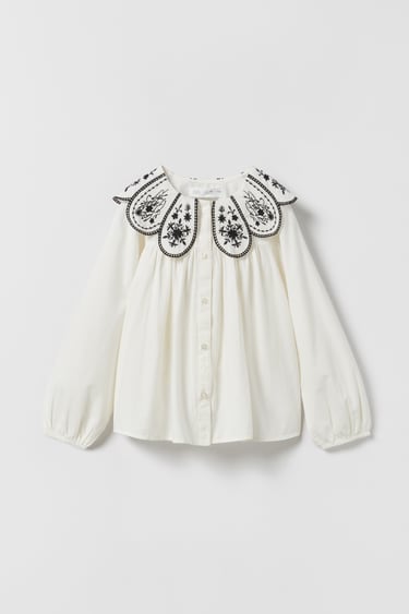 Image 0 of POPLIN BLOUSE WITH EMBROIDERED BIB COLLAR from Zara