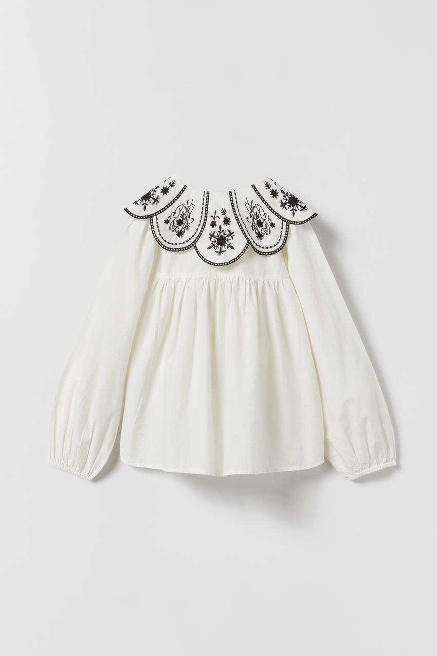 Zara embroidered collar blouse Clearance