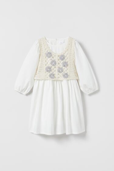 Image 0 of COMBINED POPLIN DRESS WITH CROCHET VEST from Zara
