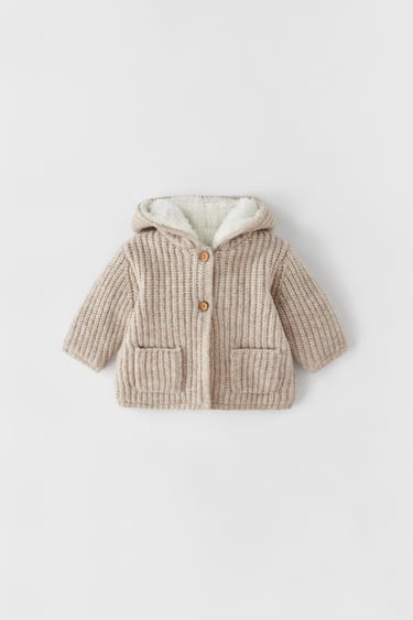 Image 0 of THREE-QUARTER-LENGTH KNIT COAT WITH FAUX FUR LINING from Zara