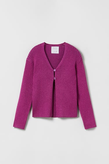 Image 0 of RIBBED KNIT CARDIGAN WITH RHINESTONES from Zara
