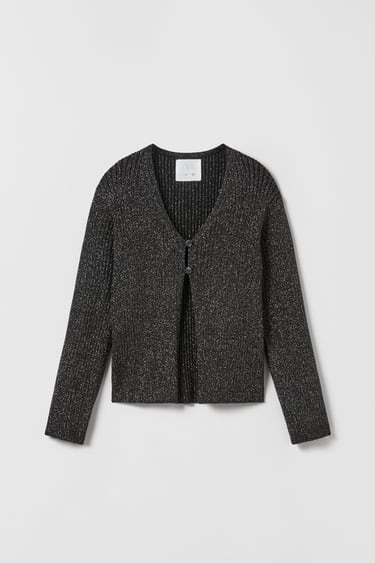 Image 0 of RIBBED KNIT CARDIGAN WITH RHINESTONES from Zara