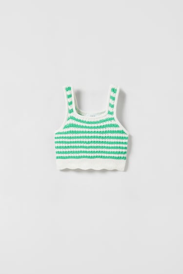 STRIPED CROCHET TOP WITH SCALLOPED FINISH