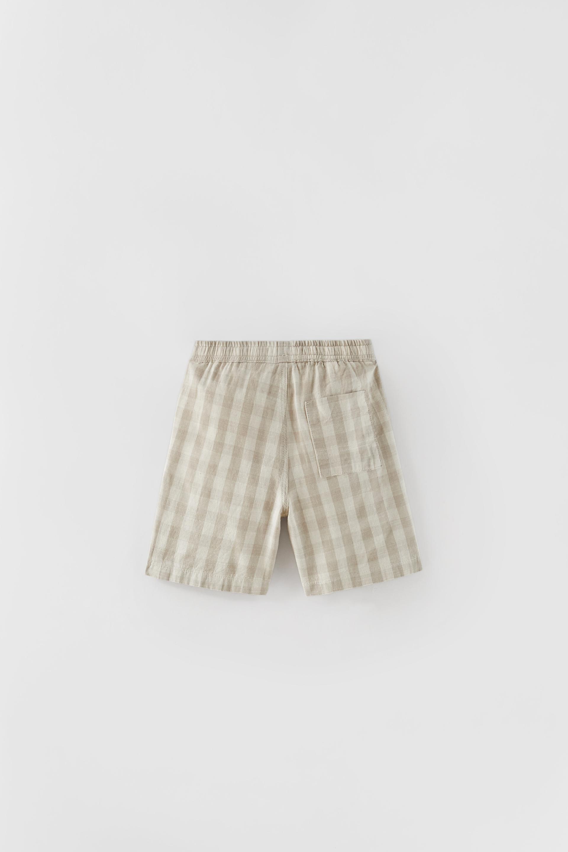 GINGHAM LINEN-BLEND BERMUDA SHORTS 