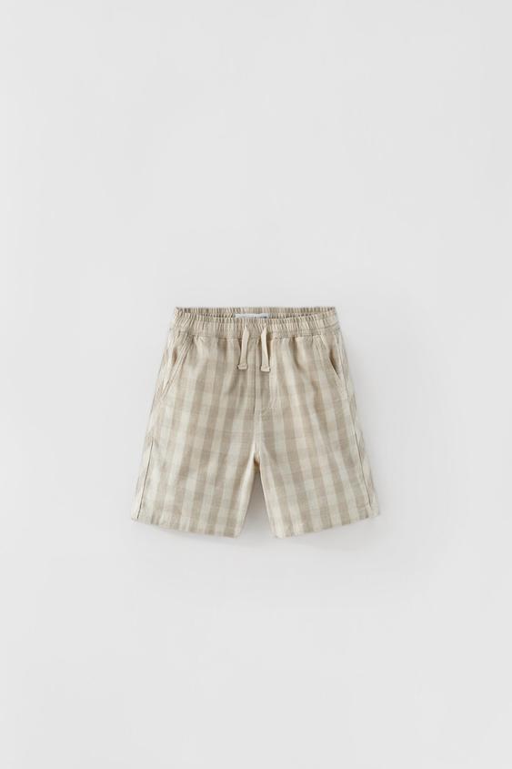 BERMUDA A QUADRI VICHY MISTO LINO - Beige | ZARA Italia / Italy