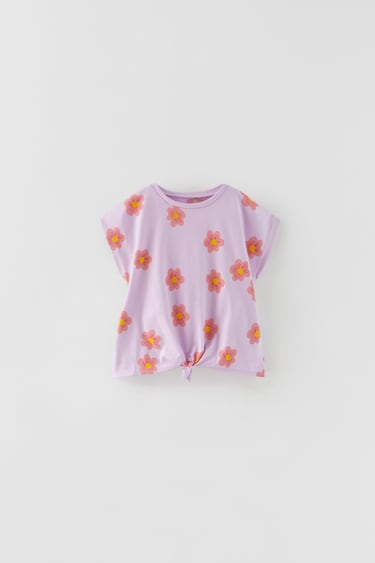 T-SHIRT WITH FLORAL PRINT AND KNOT