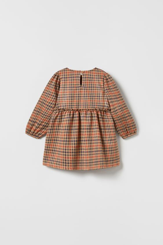 チェックテクスチャー ワンピース ゴールデンブラウン Zara Japan 日本 チェックテクスチャー ワンピース ゴールデンブラウン Zara Japan 日本