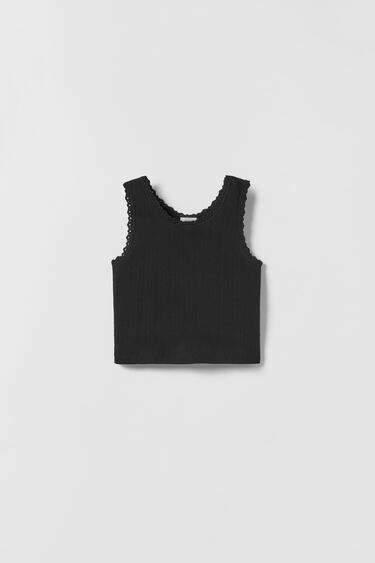 RIBBED VEST TOP WITH LACE TRIM