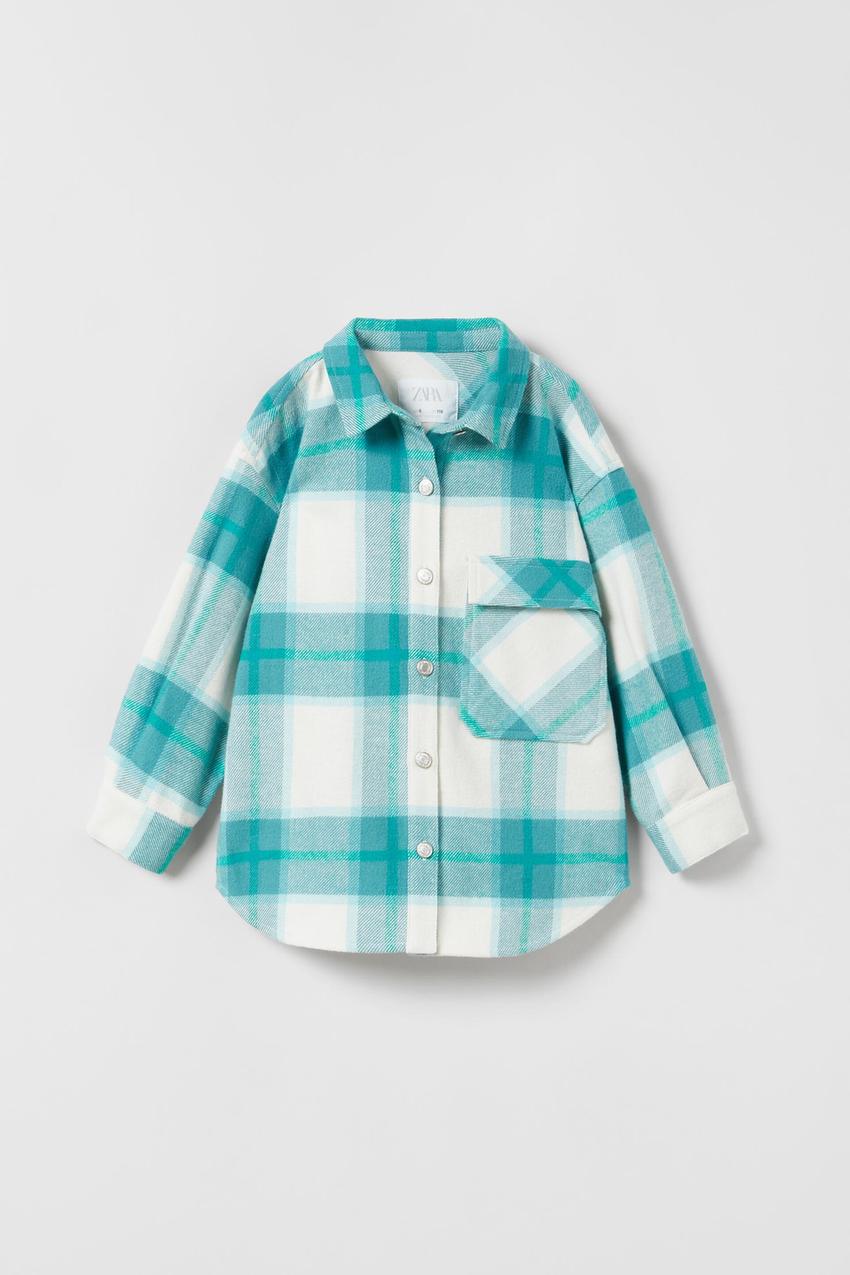 SOBRECAMISA OVERSIZE CUADROS Turquesa ZARA Espana