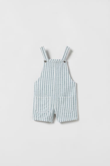 Image 0 of LINEN BLEND STRIPED DUNGAREES from Zara