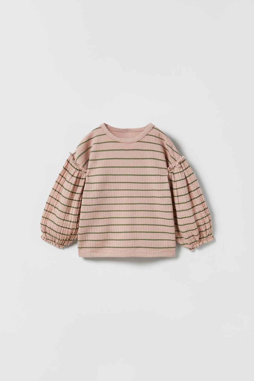 Zara striped top with balloon sleeves Clearance