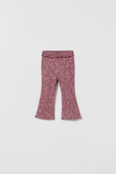 Image 0 of FLORAL RIBBED FLARED LEGGINGS from Zara