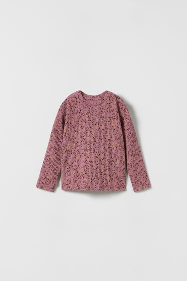 Image 0 of RIBBED FLORAL T-SHIRT from Zara