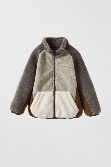 Image 0 of COLOUR BLOCK FAUX SHEARLING JACKET from Zara
