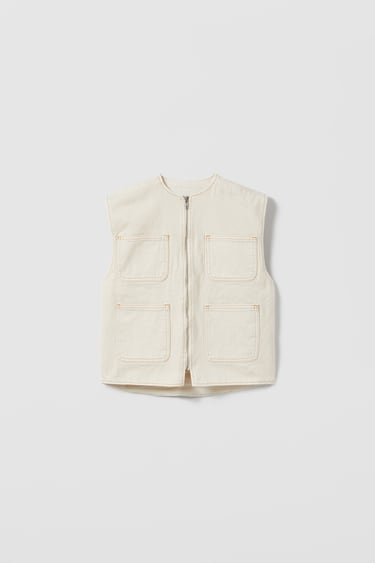 Image 0 of PADDED DENIM GILET WITH TOPSTITCHING - LIMITED EDITION from Zara