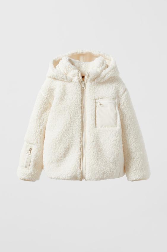 CONTRASTING FLEECE JACKET - Ecru | ZARA 