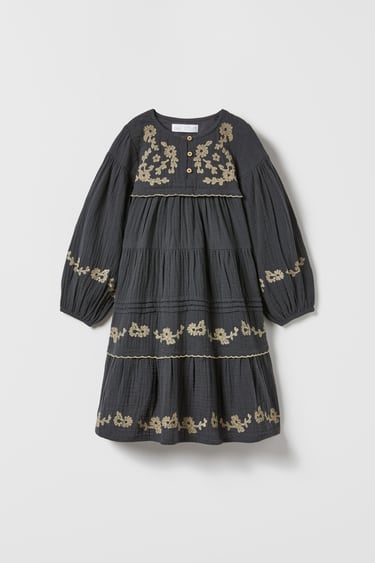 Image 0 of TEXTURED MIDI DRESS WITH EMBROIDERY AND PANELS from Zara