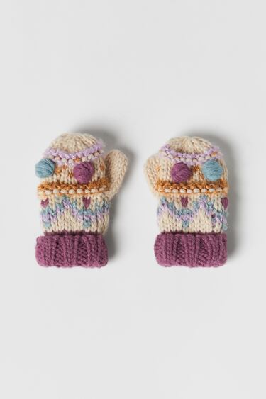 Image 0 of BABY/ BOBBLE INTARSIA KNIT MITTENS from Zara