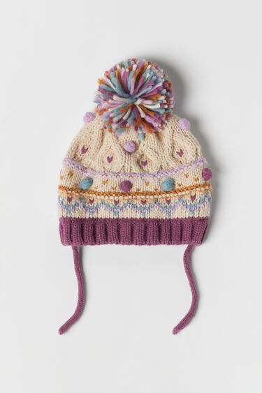 Image 0 of BABY/ BOBBLE AND INTARSIA KNIT HAT from Zara